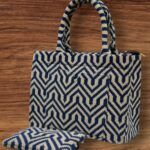 Navy With Biege Tote Bag