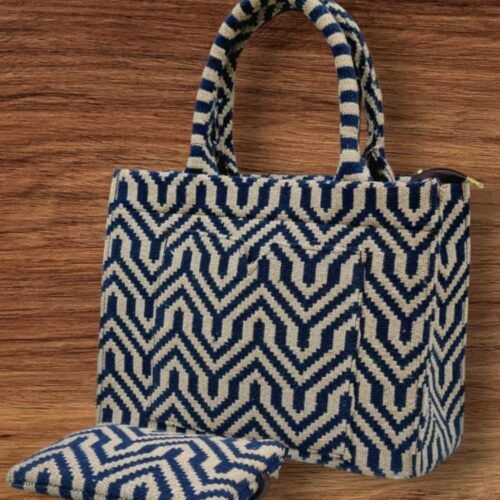 Navy With Biege Tote Bag