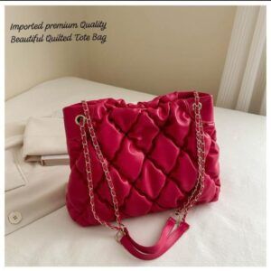 Trendy Diamond Puff Tote Bag Red