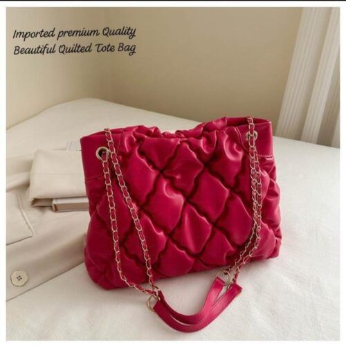 Trendy Diamond Puff Tote Bag Red